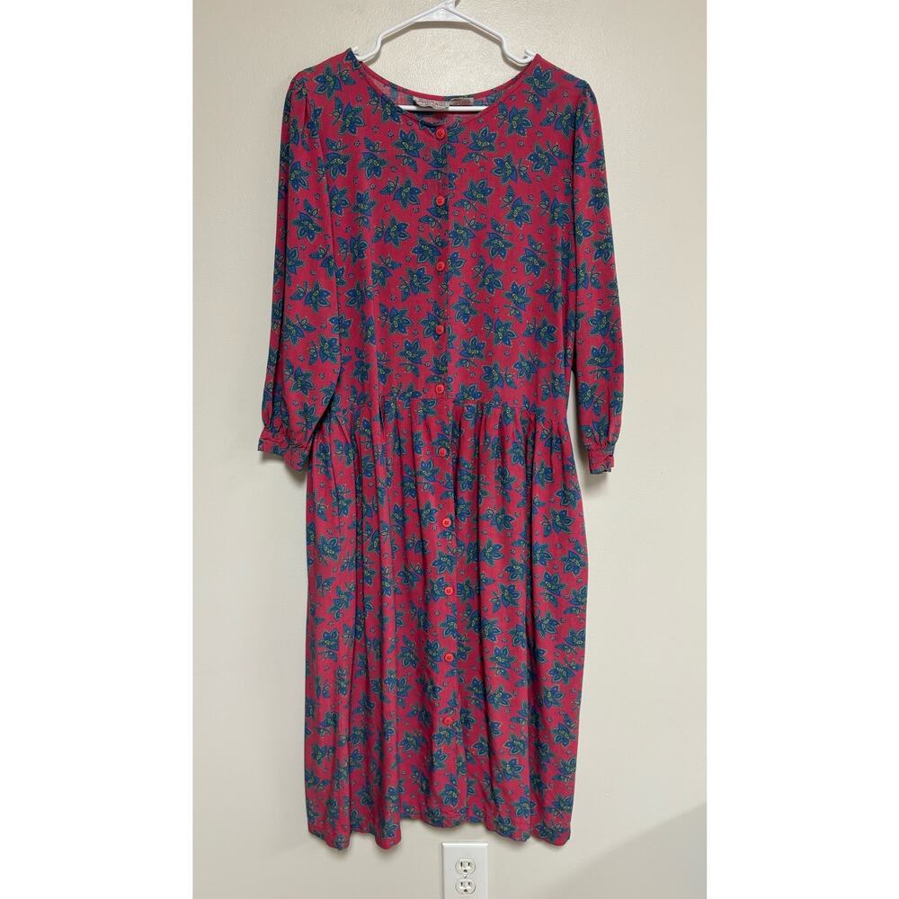 Vtg Putumayo dress pink floral button front pockets colorful cottage prairie M